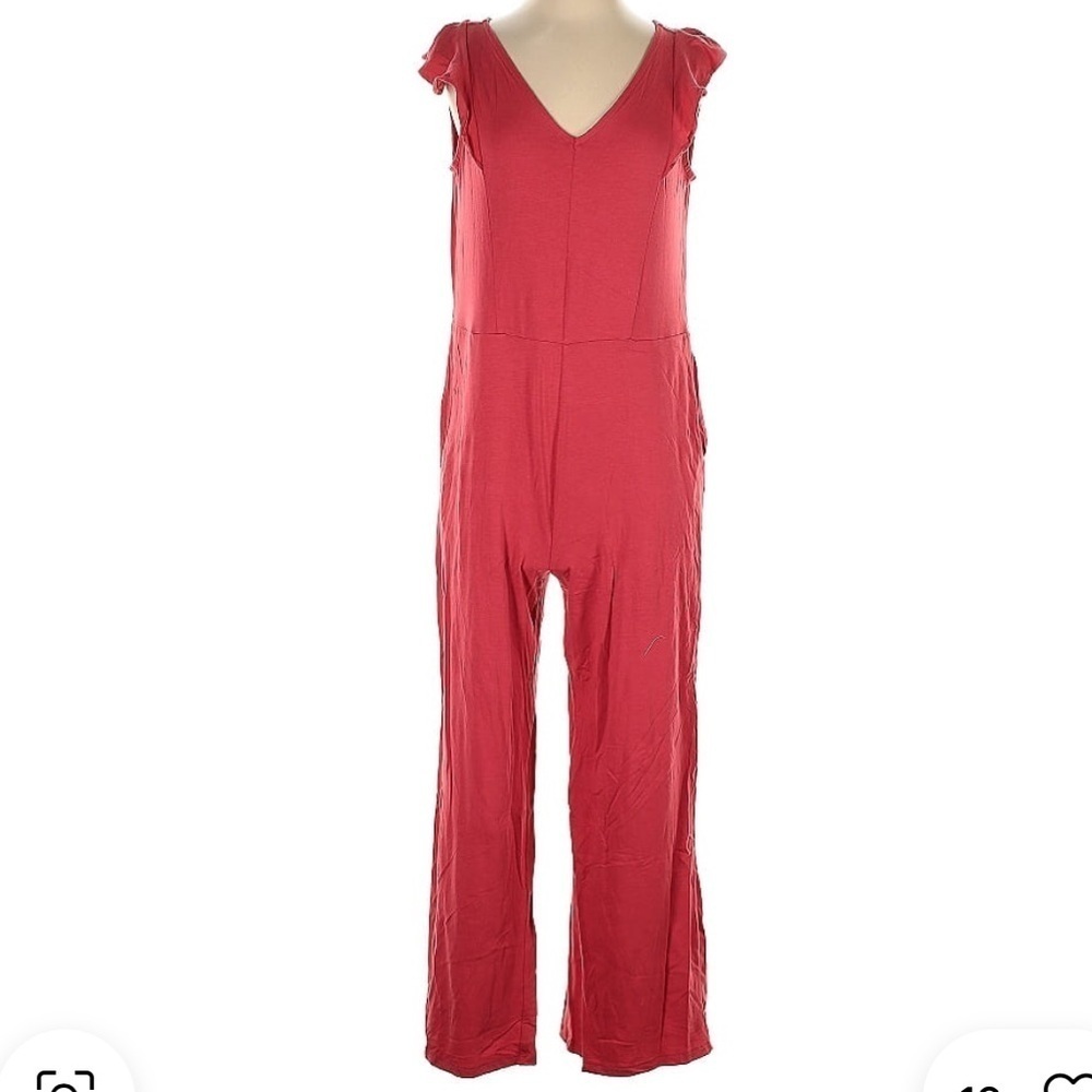 AnyBody Pink Smock Back Jumpsuit Small CARDINAL Tank Jumpsuit Flutter Sleeve - Picture 2 of 5